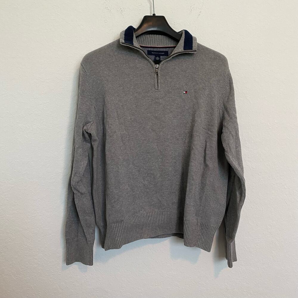 Tommy Hilfiger 1/4 Zip Pullover Sweater Gray Medium